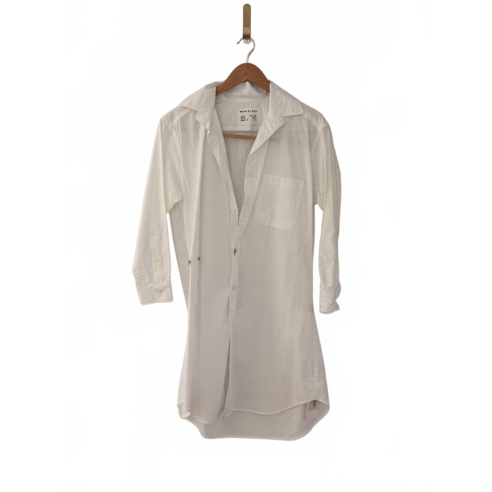 NEW CISSA women's button down mini dress in optic white